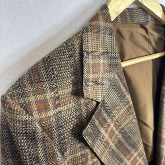 Vintage Sears Men 44 Brown Plaid Sport Coat 60s 70s Retro Wool Herb Wkrp Disco - Picture 3 of 8